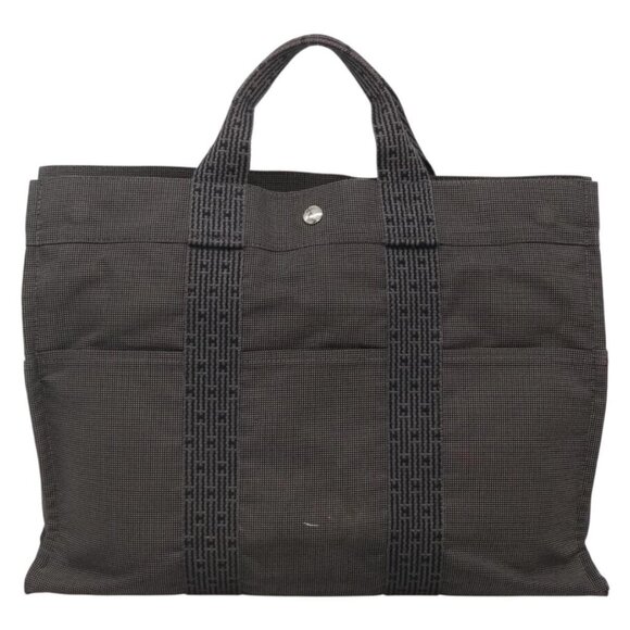 HERMES Her Line MM Hand Bag Canvas Gray Silver Auth 140108 - Picture 2 of 16